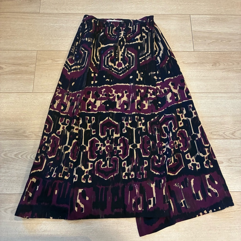 Vintage Yves Saint Laurent Ikat Aztec Wool Wrap Midi Skirt Size 42/XS *READ